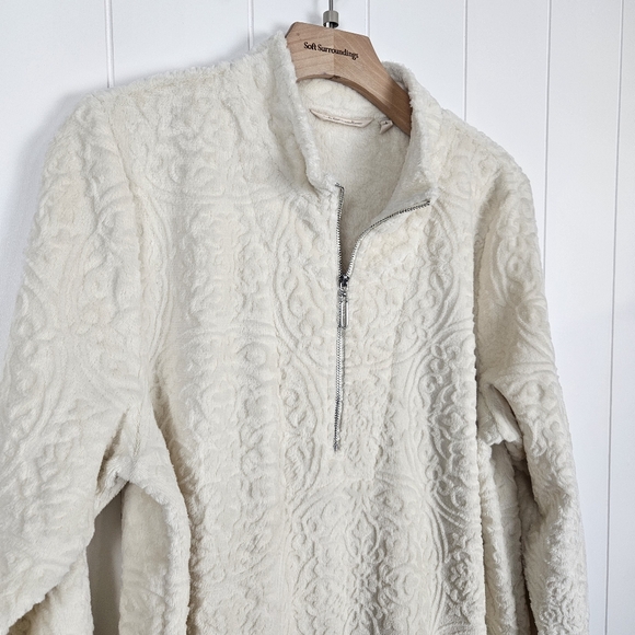 Large Soft Surroundings Ivory White Soft Pullover Sweater Half Zip Textured - Picture 3 of 9